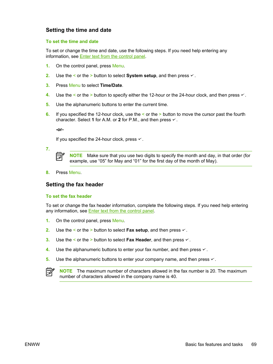 Setting the time and date, Setting the fax header, Setting the time and date setting the fax header | HP LaserJet 3055 User Manual | Page 87 / 430