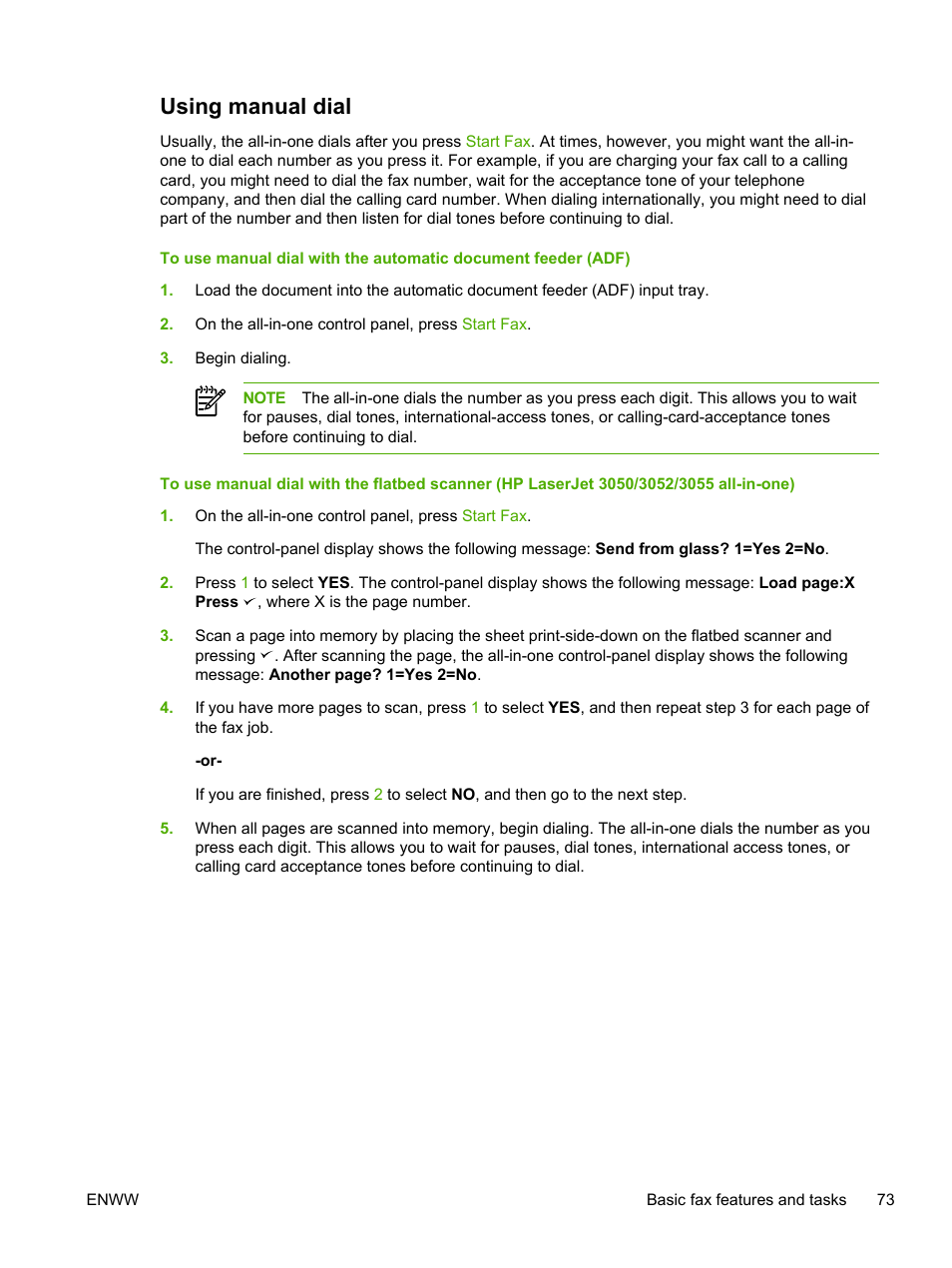 Using manual dial | HP LaserJet 3055 User Manual | Page 91 / 430