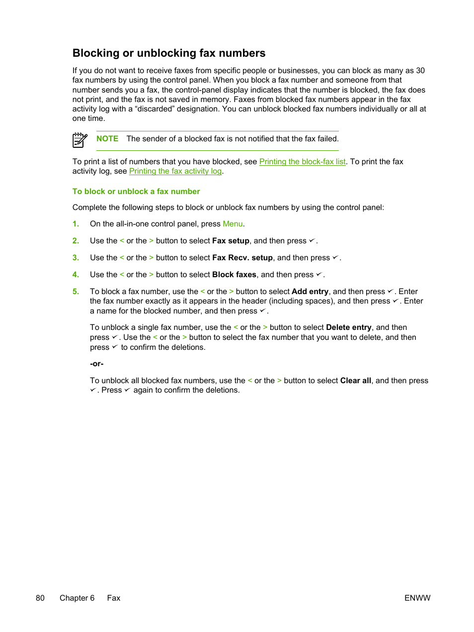 Blocking or unblocking fax numbers | HP LaserJet 3055 User Manual | Page 98 / 430