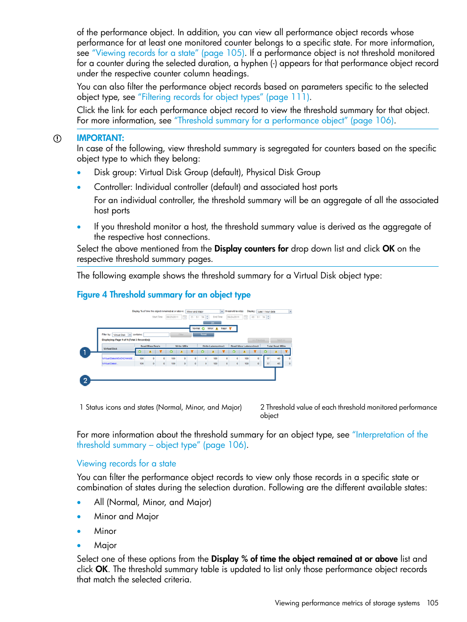 Viewing records for a state | HP P6000 Performance Advisor Software User Manual | Page 105 / 186