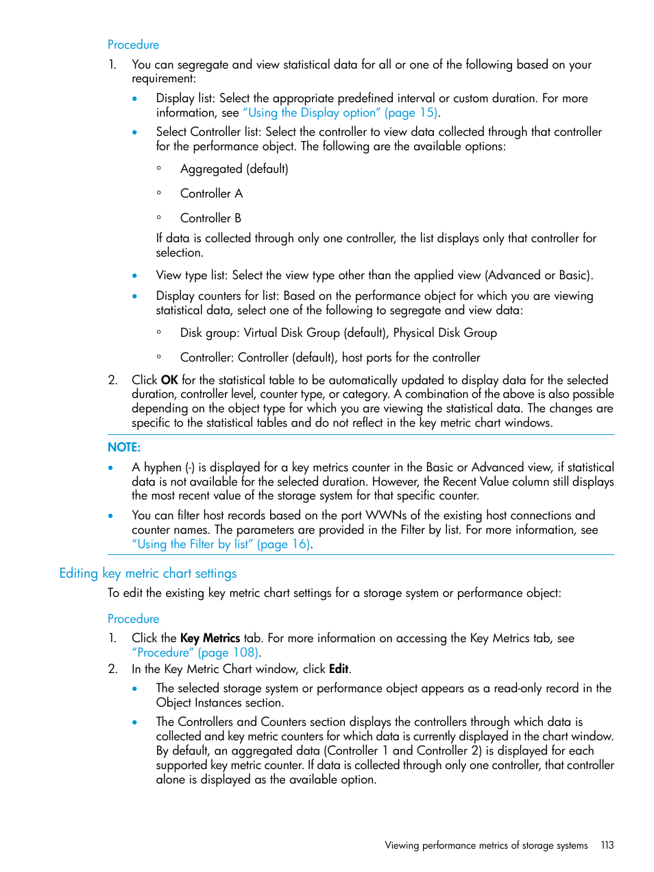 Editing key metric chart settings | HP P6000 Performance Advisor Software User Manual | Page 113 / 186