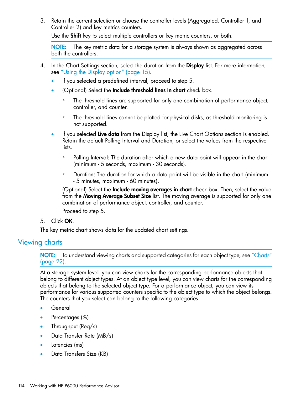 Viewing charts | HP P6000 Performance Advisor Software User Manual | Page 114 / 186