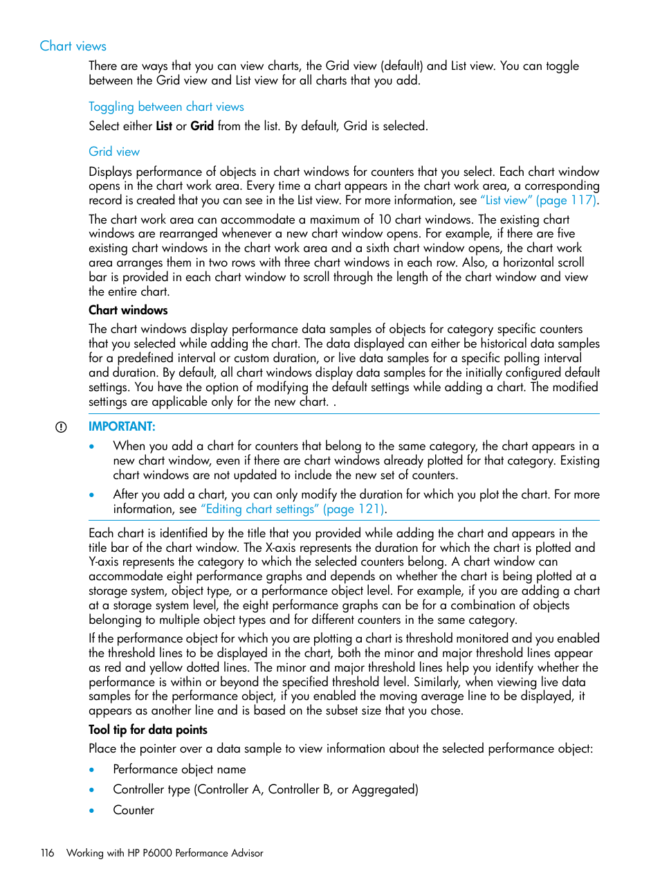 Chart views | HP P6000 Performance Advisor Software User Manual | Page 116 / 186