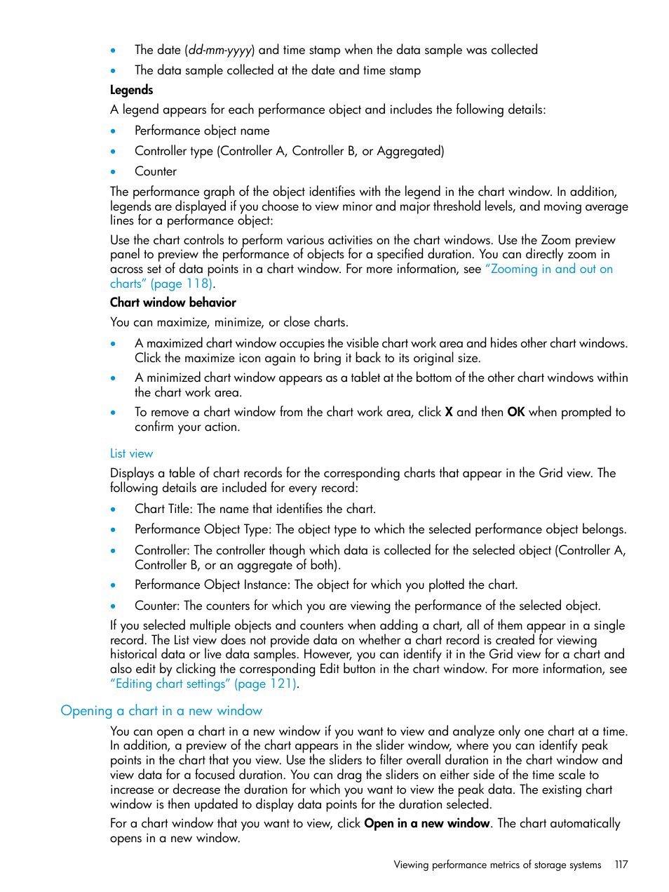 Opening a chart in a new window | HP P6000 Performance Advisor Software User Manual | Page 117 / 186