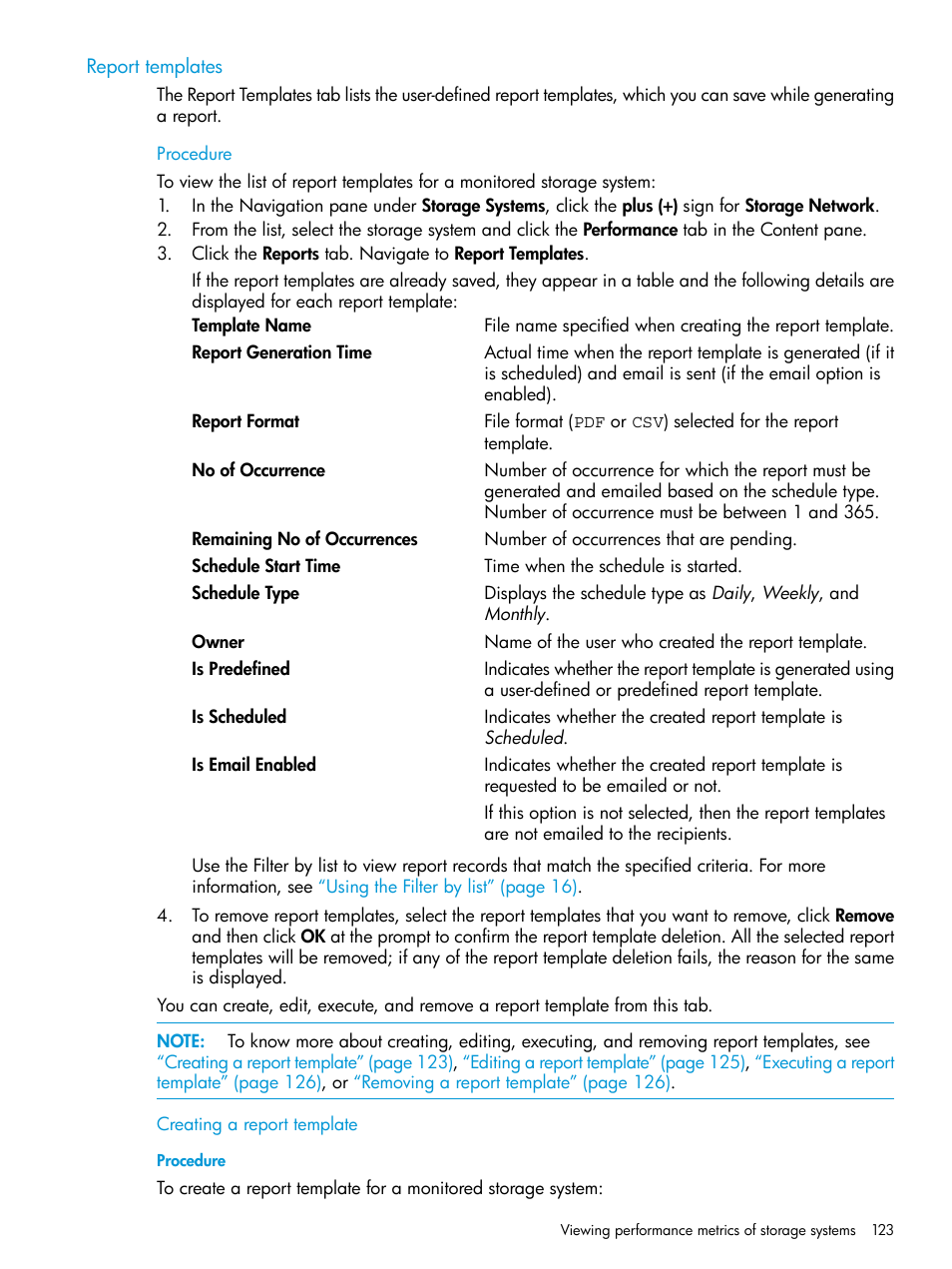 Report templates, Creating a report template | HP P6000 Performance Advisor Software User Manual | Page 123 / 186