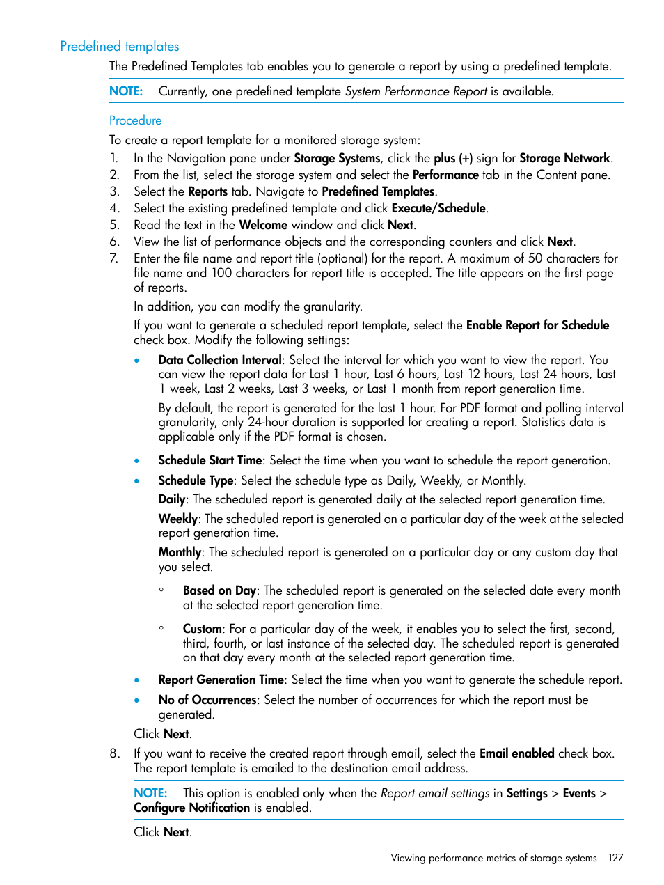 Predefined templates | HP P6000 Performance Advisor Software User Manual | Page 127 / 186