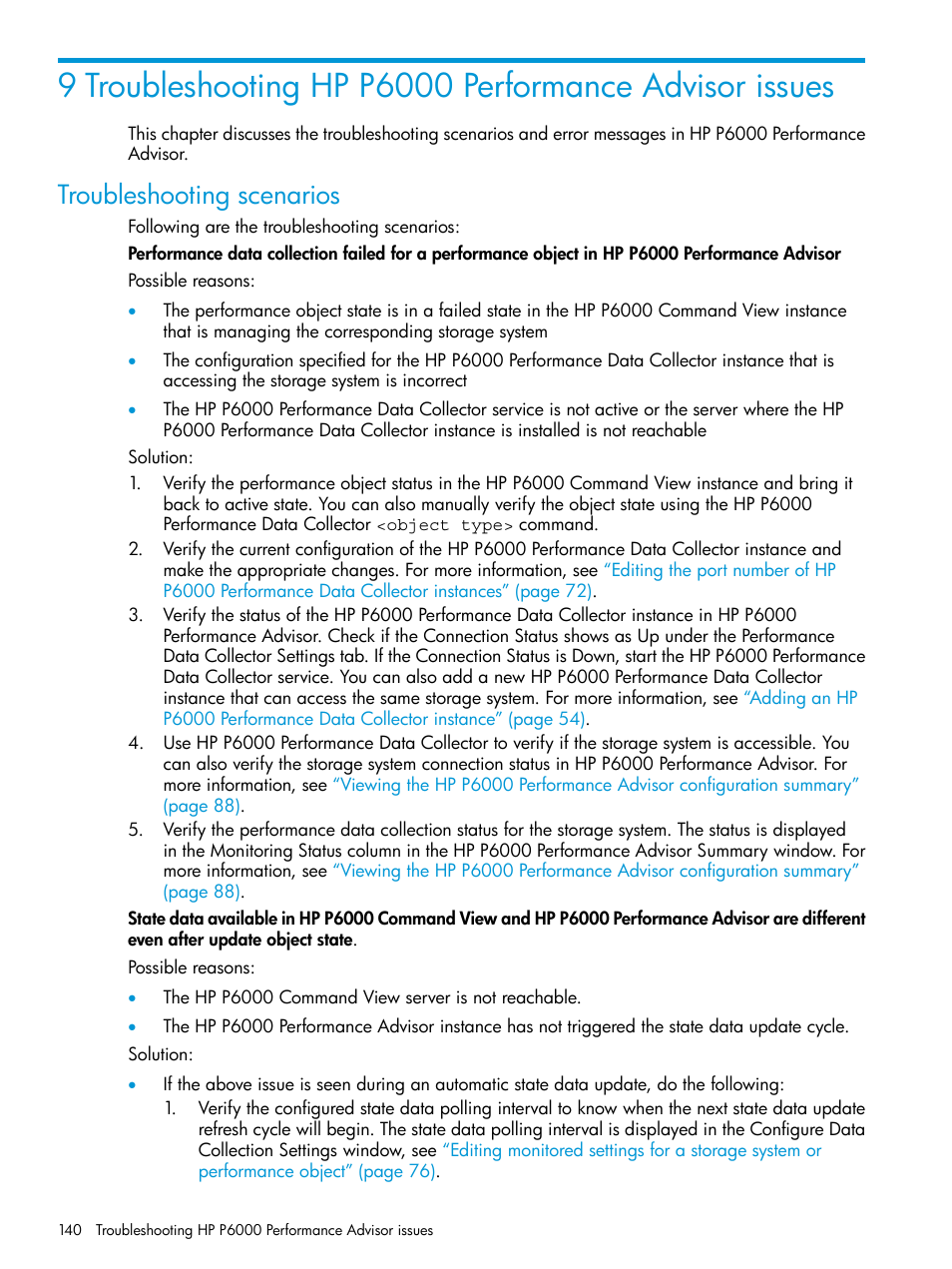 Troubleshooting scenarios | HP P6000 Performance Advisor Software User Manual | Page 140 / 186