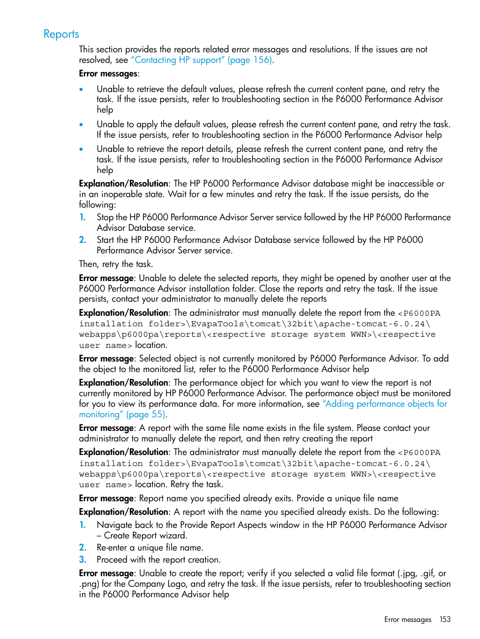 Reports | HP P6000 Performance Advisor Software User Manual | Page 153 / 186