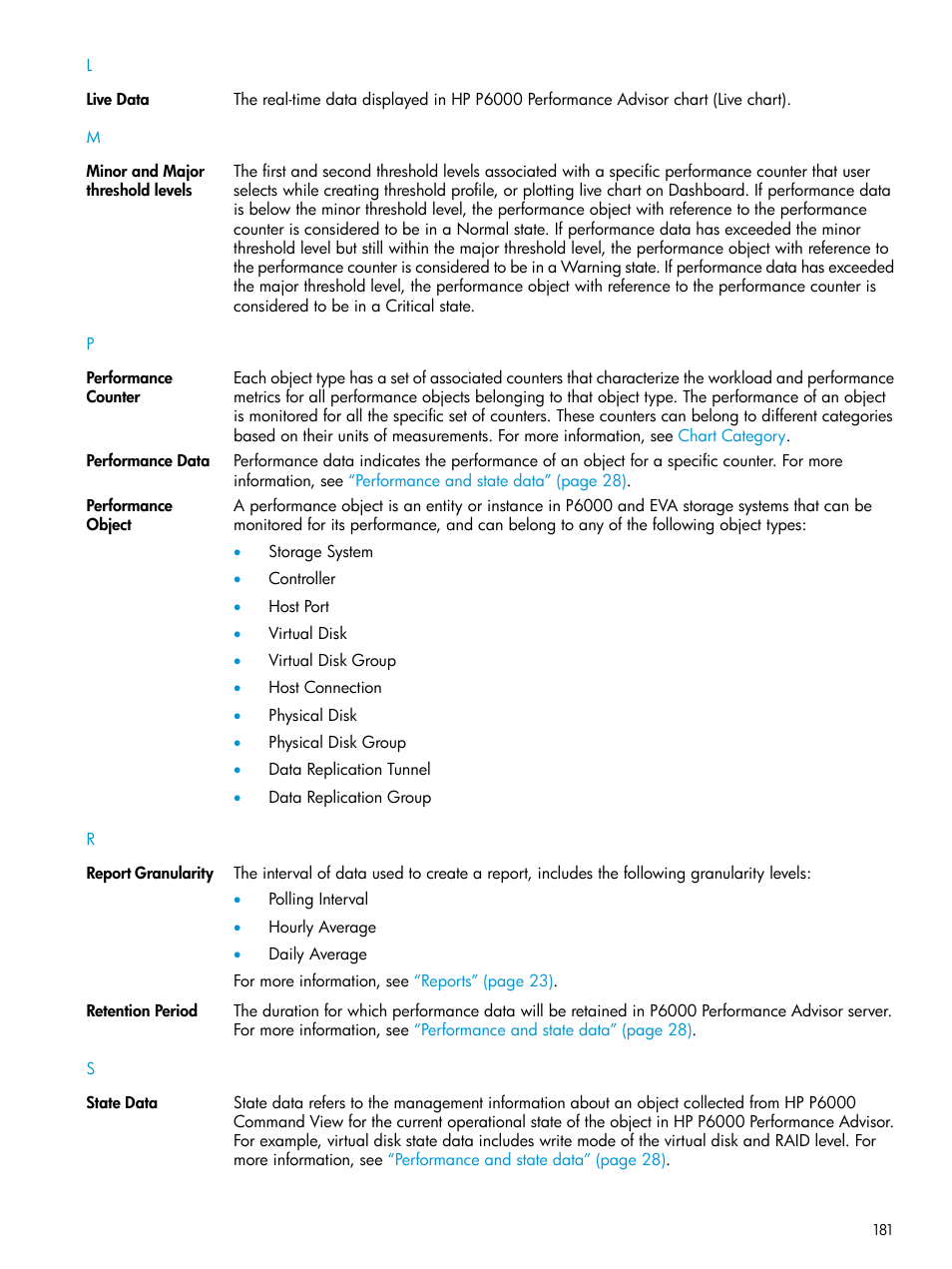 HP P6000 Performance Advisor Software User Manual | Page 181 / 186