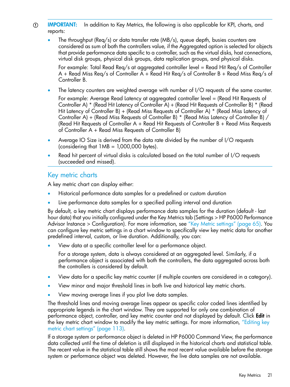 Key metric charts | HP P6000 Performance Advisor Software User Manual | Page 21 / 186