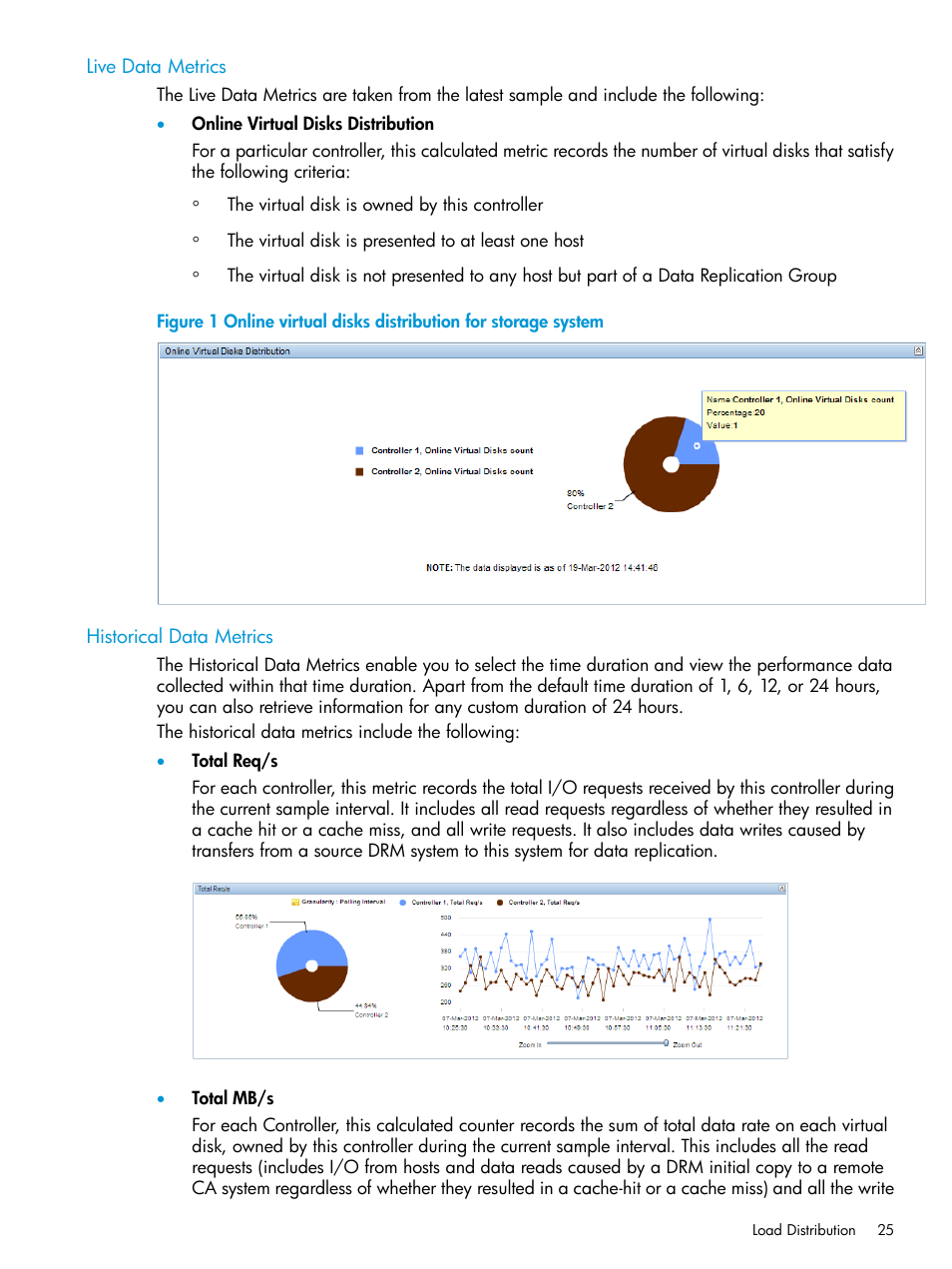 Live data metrics, Historical data metrics, Live data metrics historical data metrics | HP P6000 Performance Advisor Software User Manual | Page 25 / 186