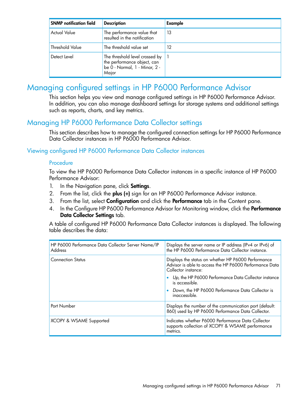 HP P6000 Performance Advisor Software User Manual | Page 71 / 186