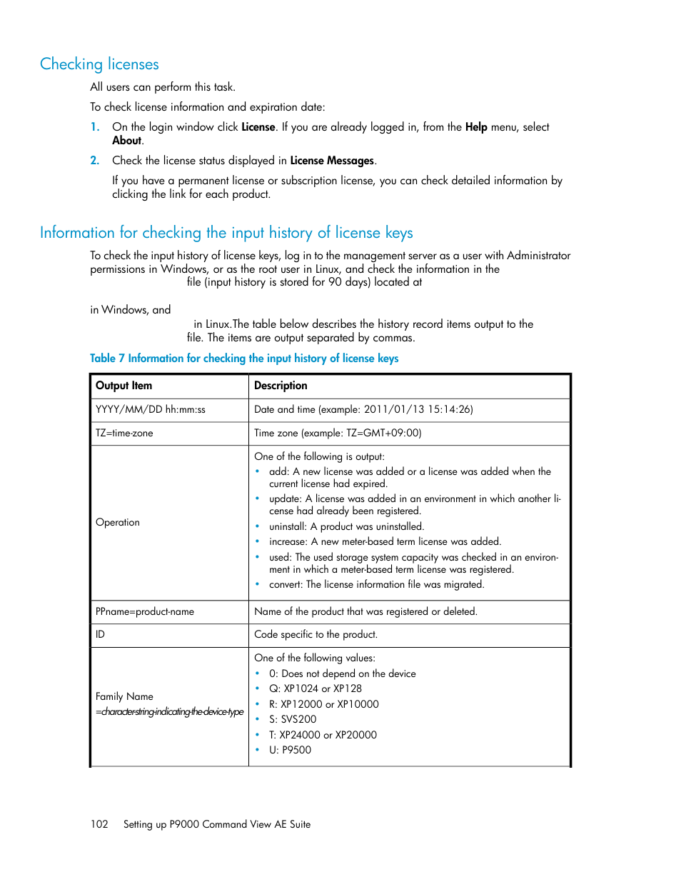 Checking licenses | HP XP Array Manager Software User Manual | Page 102 / 128