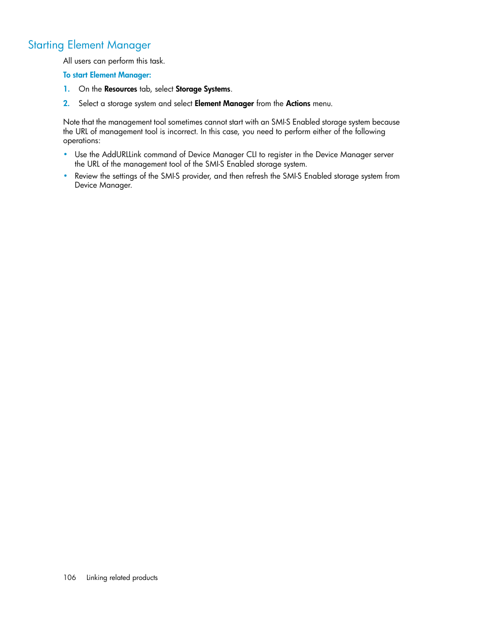 Starting element manager | HP XP Array Manager Software User Manual | Page 106 / 128