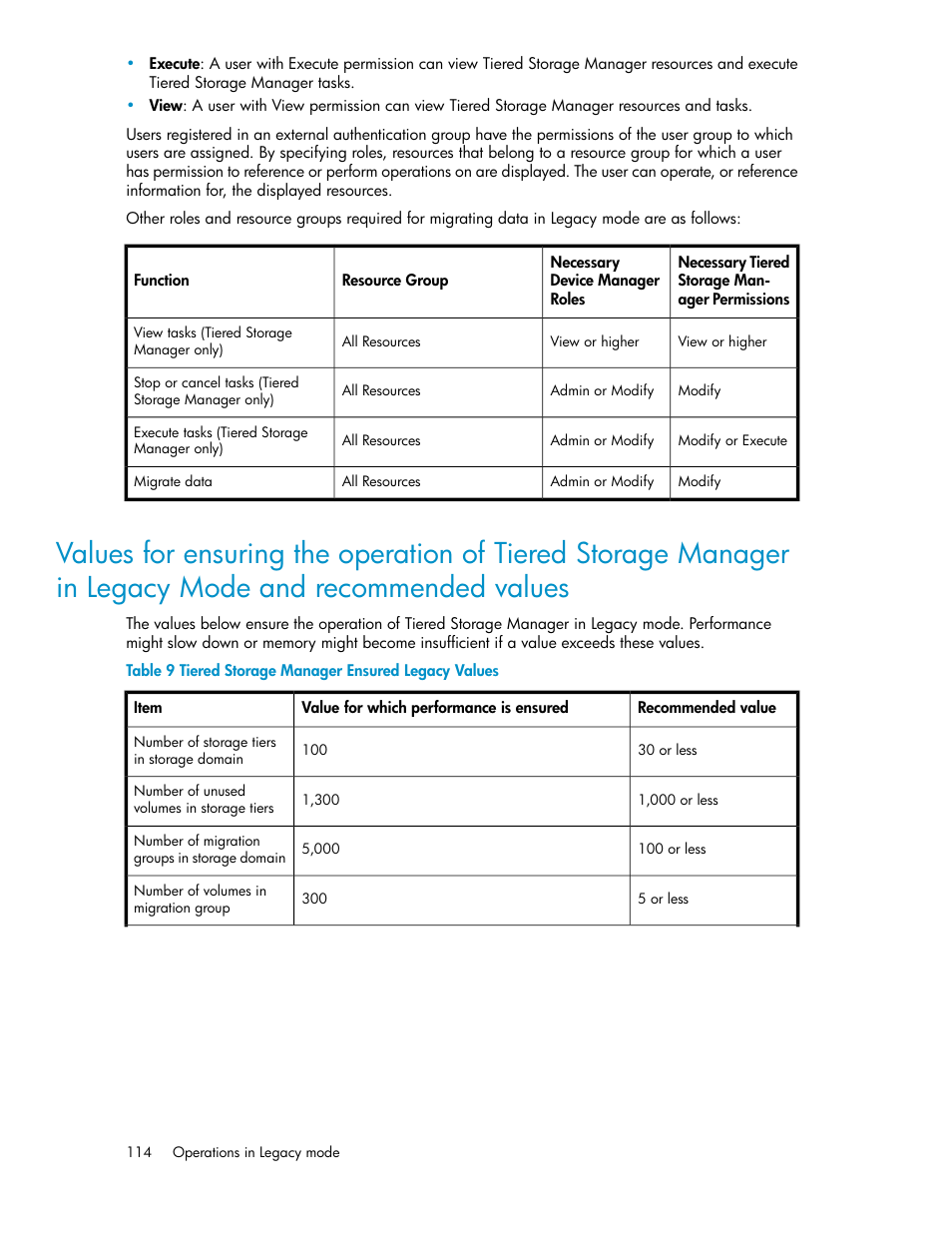 Tiered storage manager ensured legacy values | HP XP Array Manager Software User Manual | Page 114 / 128