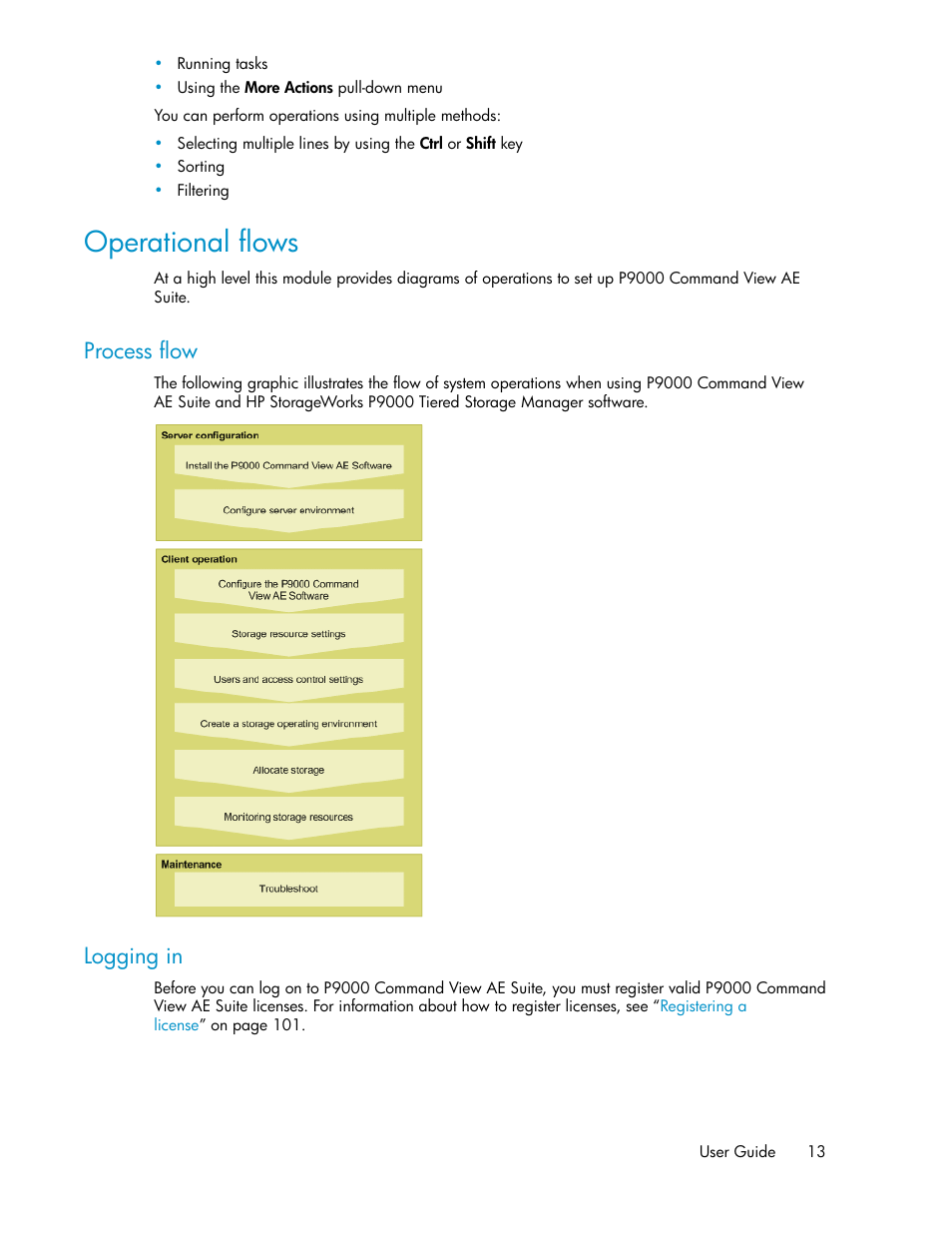 Operational flows, Process flow, Logging in | 13 logging in | HP XP Array Manager Software User Manual | Page 13 / 128