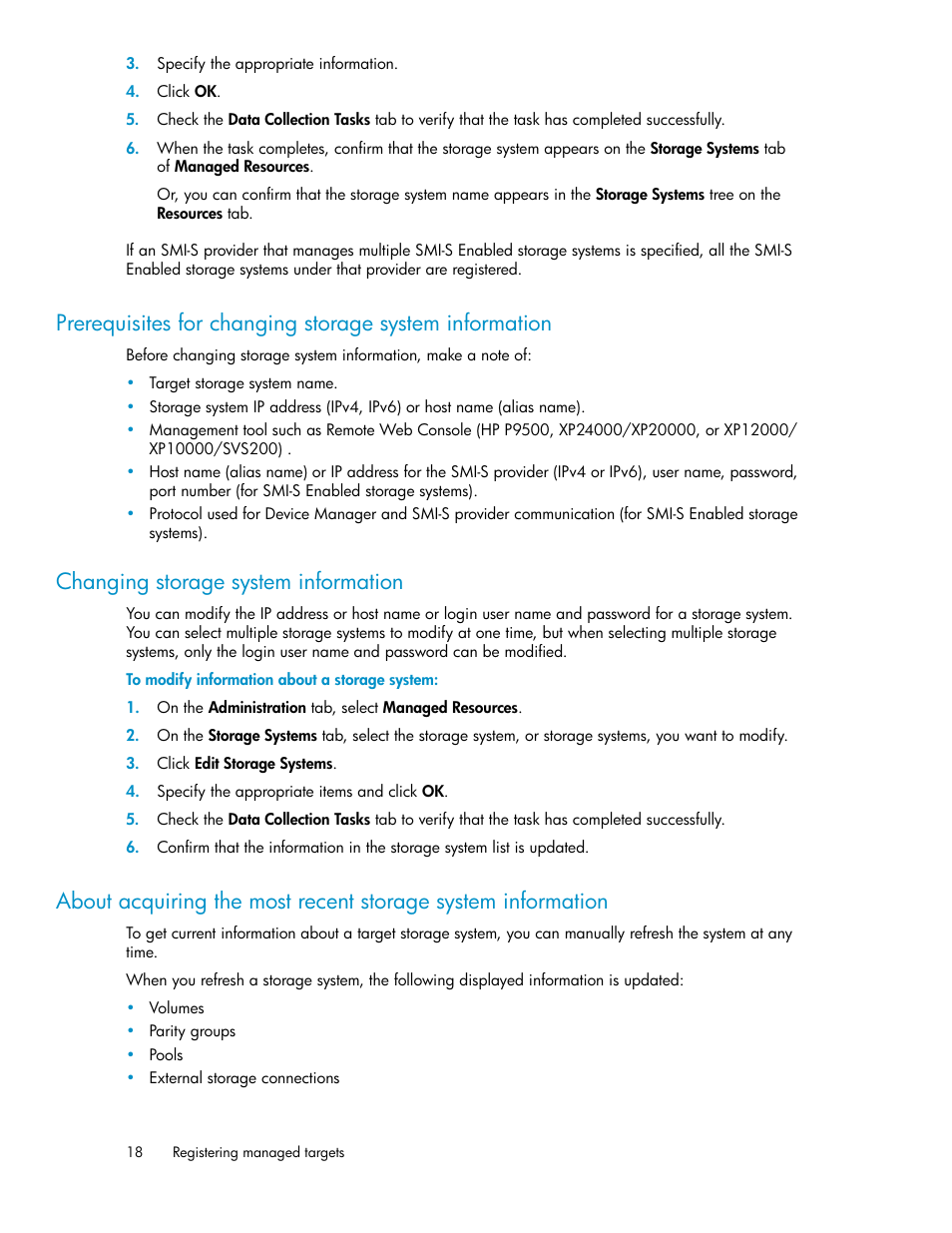 Changing storage system information, 18 changing storage system information | HP XP Array Manager Software User Manual | Page 18 / 128