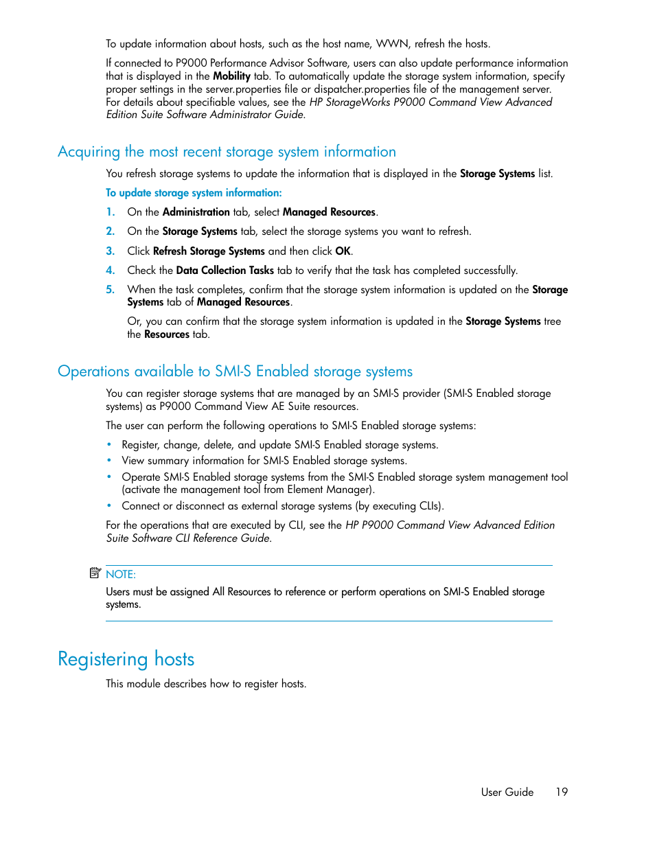 Registering hosts | HP XP Array Manager Software User Manual | Page 19 / 128