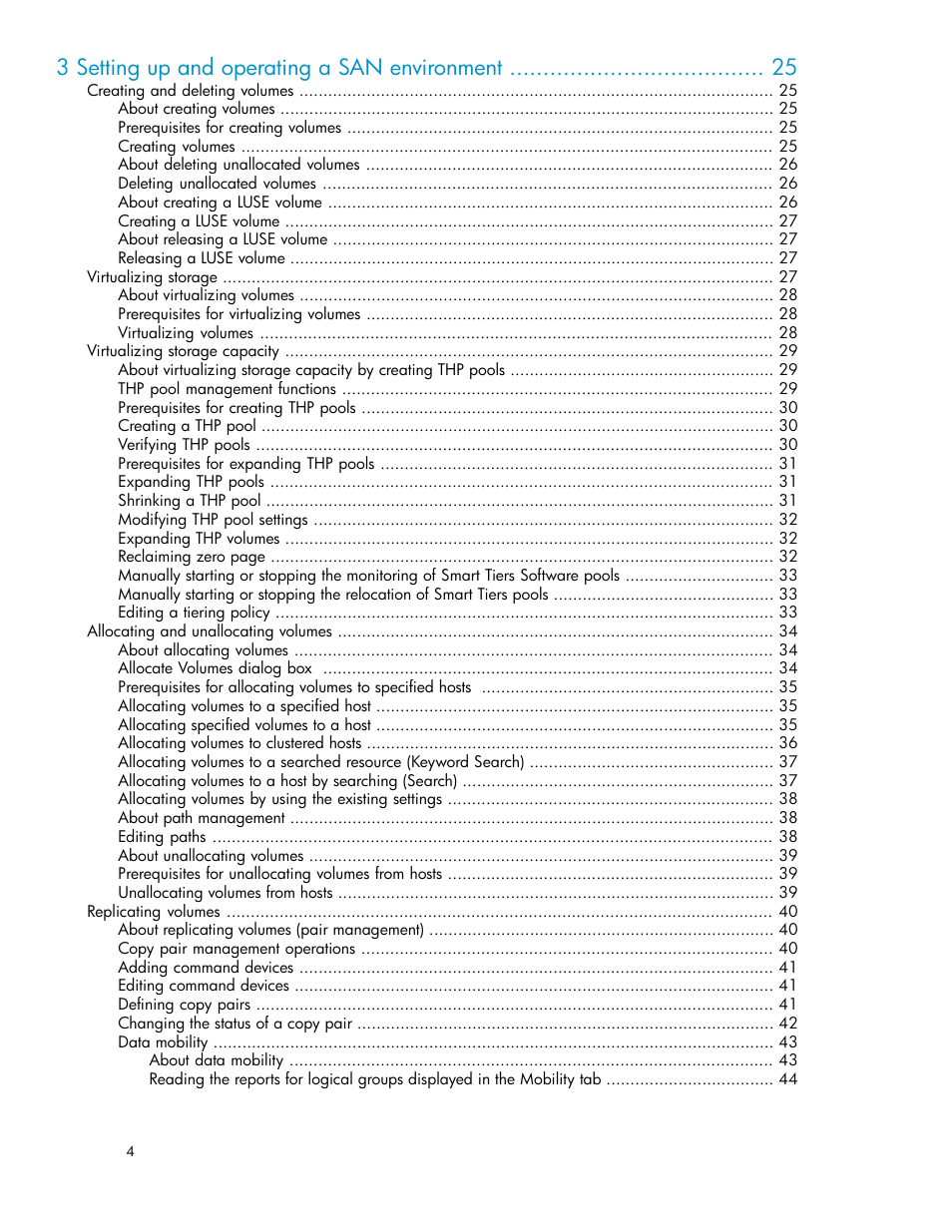 3 setting up and operating a san environment | HP XP Array Manager Software User Manual | Page 4 / 128