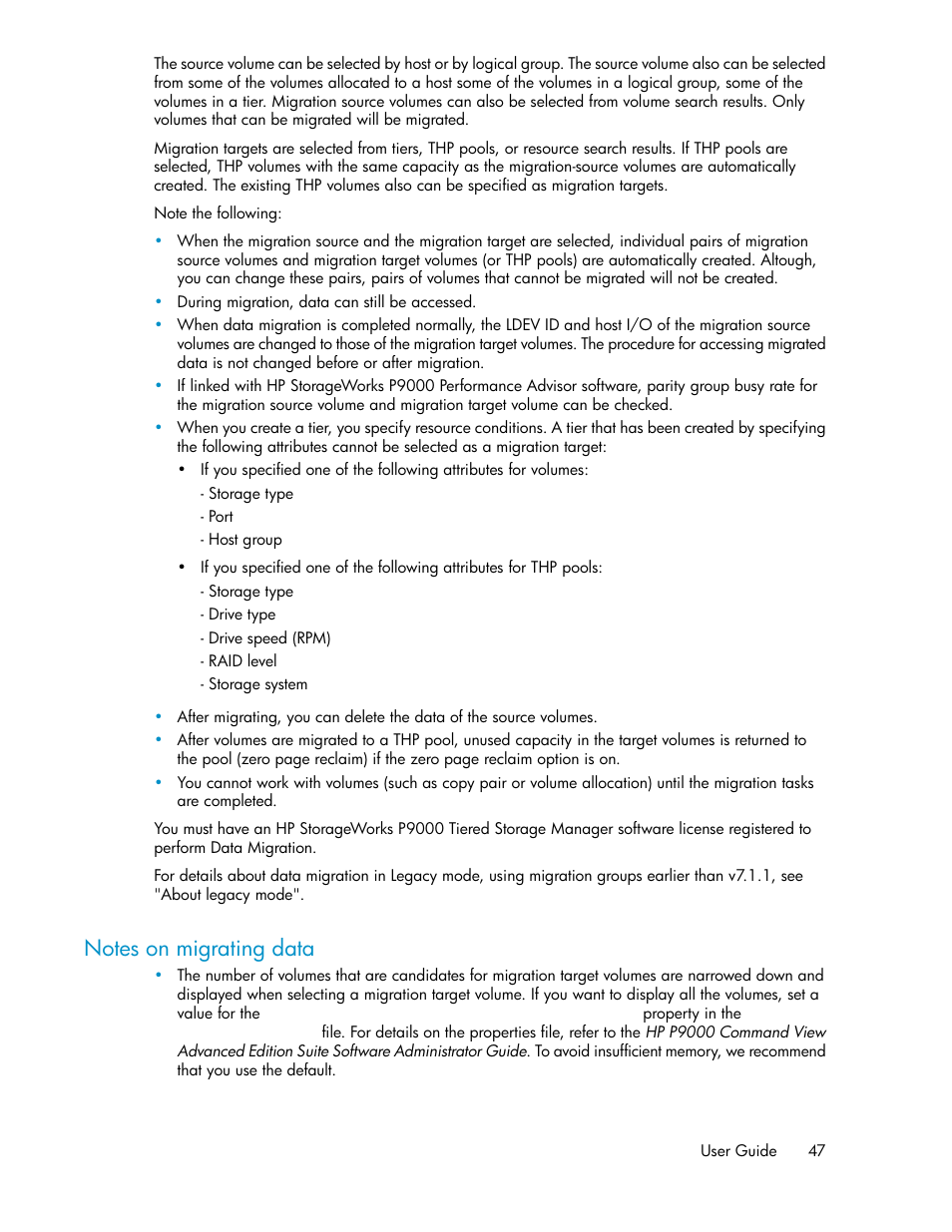 Notes on migrating data | HP XP Array Manager Software User Manual | Page 47 / 128