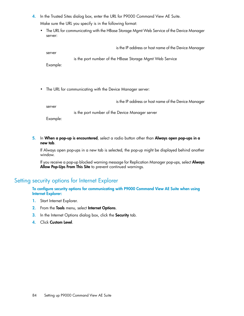 Setting security options for internet explorer | HP XP Array Manager Software User Manual | Page 84 / 128