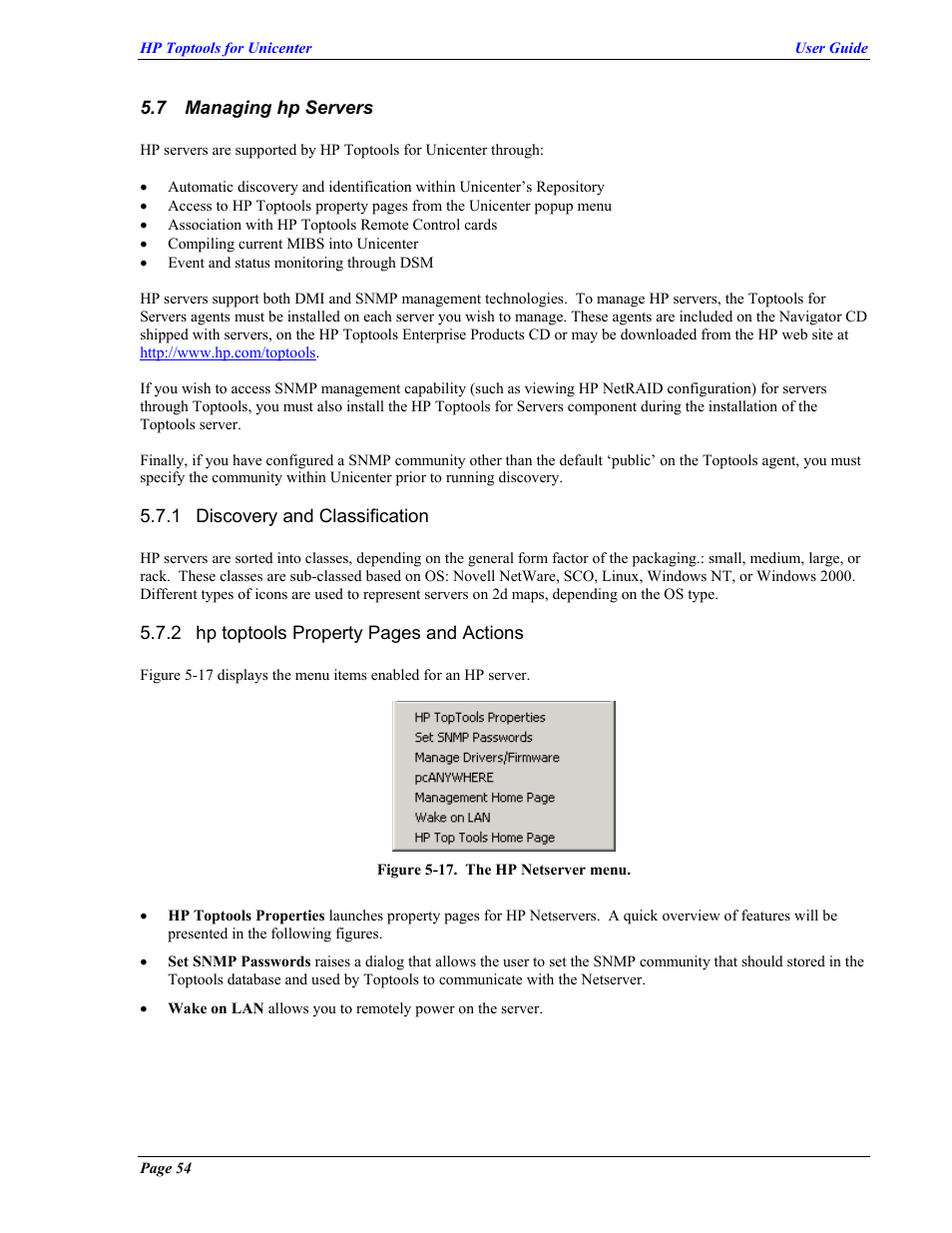 Managing hp servers, Discovery and classification, Anaging hp | Ervers | HP TopTools User Manual | Page 54 / 85