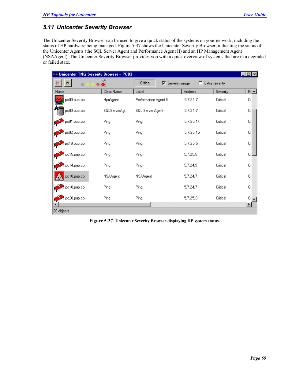Unicenter severity browser, Nicenter, Everity | Rowser | HP TopTools User Manual | Page 69 / 85