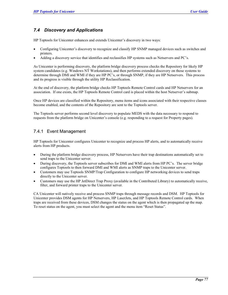 Discovery and applications, Event management, Iscovery and | Pplications | HP TopTools User Manual | Page 77 / 85