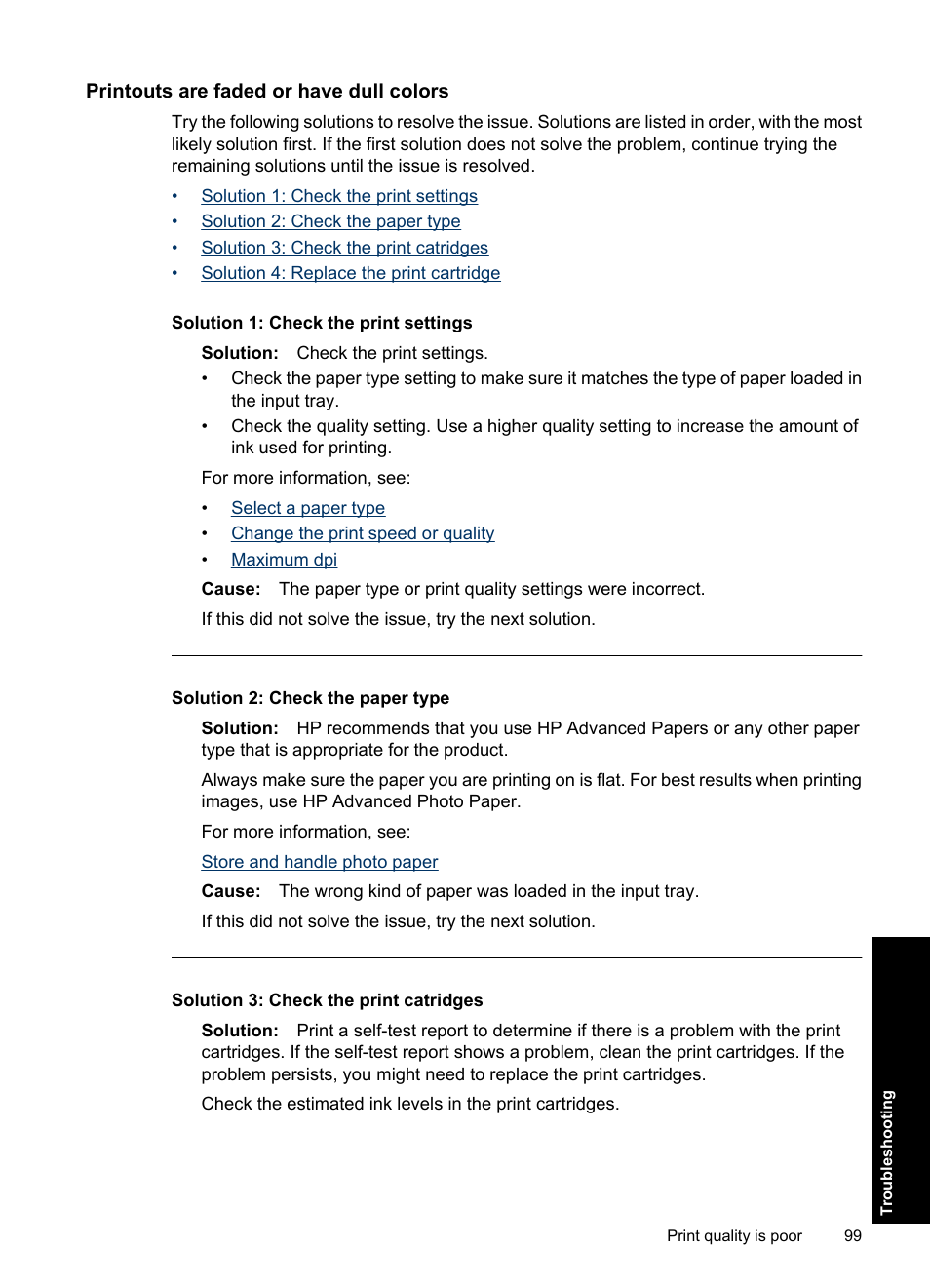 Printouts are faded or have dull colors | HP Deskjet Ink Advantage D730 Printer User Manual | Page 101 / 122