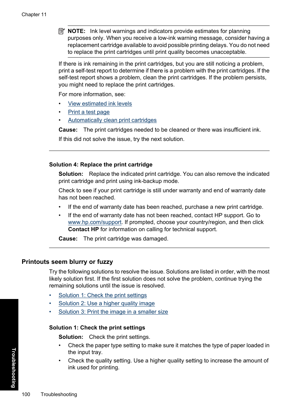 Printouts seem blurry or fuzzy, Solution 4: replace the print cartridge | HP Deskjet Ink Advantage D730 Printer User Manual | Page 102 / 122