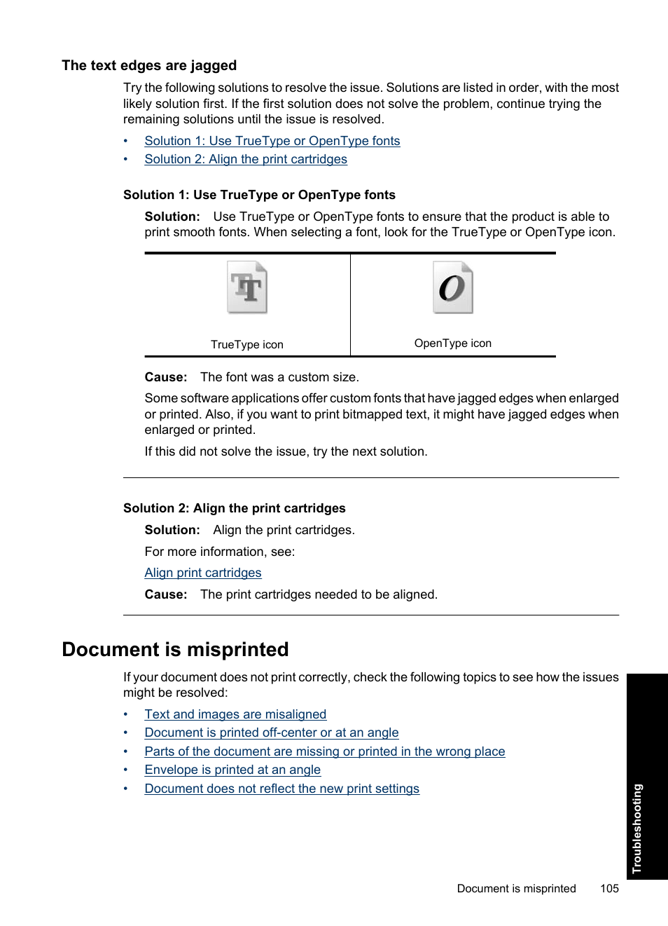 The text edges are jagged, Document is misprinted | HP Deskjet Ink Advantage D730 Printer User Manual | Page 107 / 122