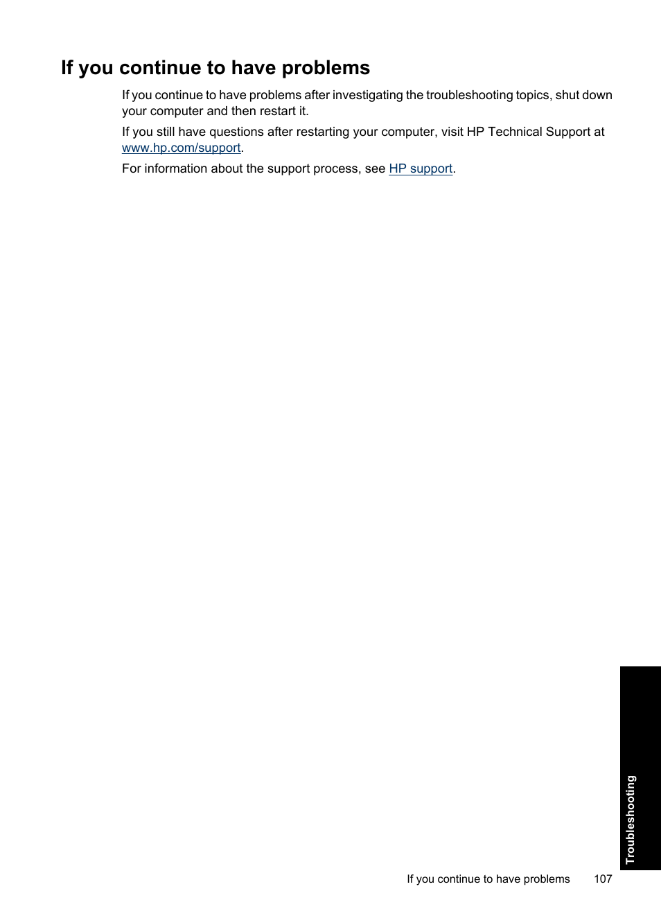 If you continue to have problems | HP Deskjet Ink Advantage D730 Printer User Manual | Page 109 / 122