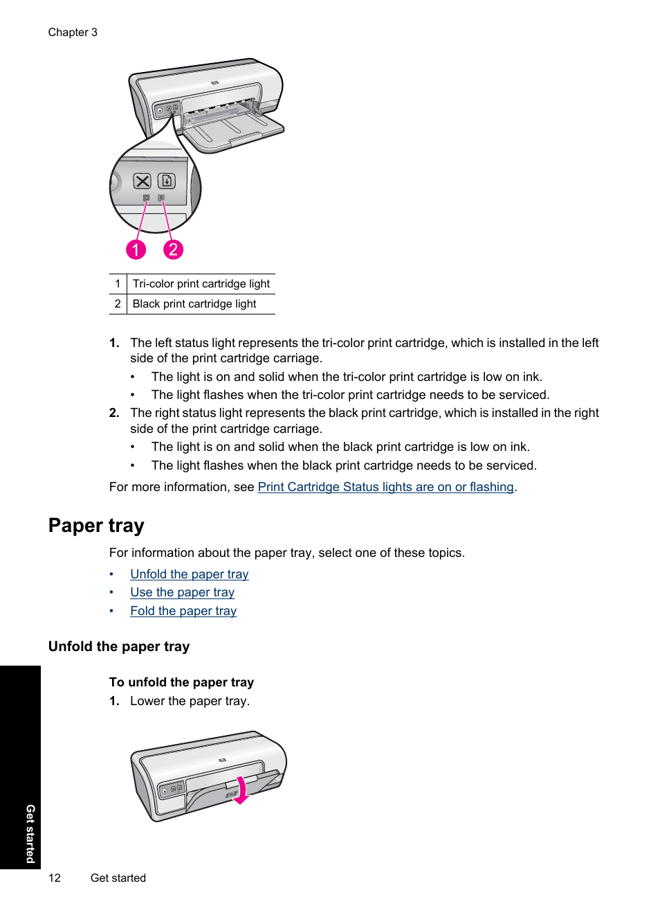 Paper tray, Unfold the paper tray | HP Deskjet Ink Advantage D730 Printer User Manual | Page 14 / 122