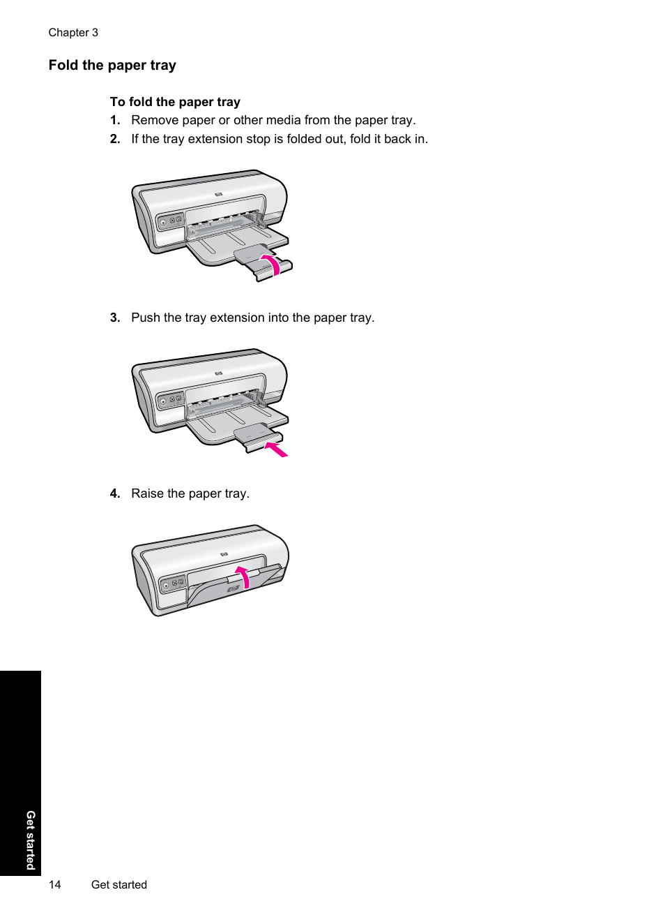 Fold the paper tray | HP Deskjet Ink Advantage D730 Printer User Manual | Page 16 / 122