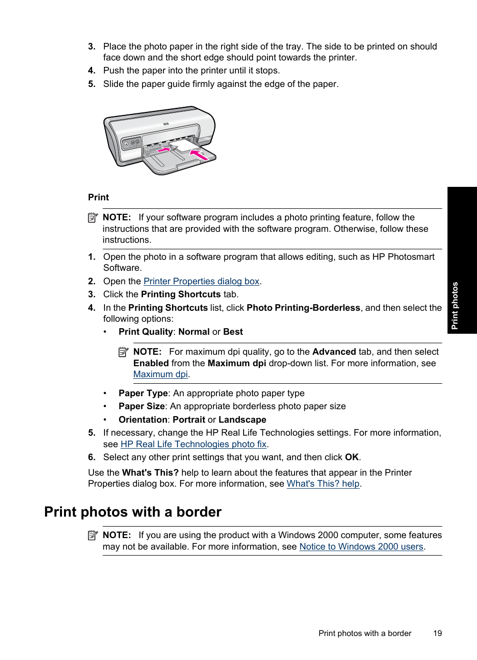 Print photos with a border | HP Deskjet Ink Advantage D730 Printer User Manual | Page 21 / 122