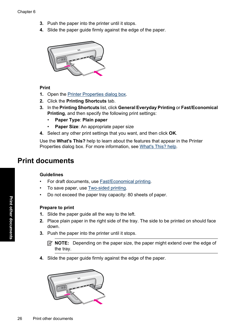 Print documents, Documents | HP Deskjet Ink Advantage D730 Printer User Manual | Page 28 / 122