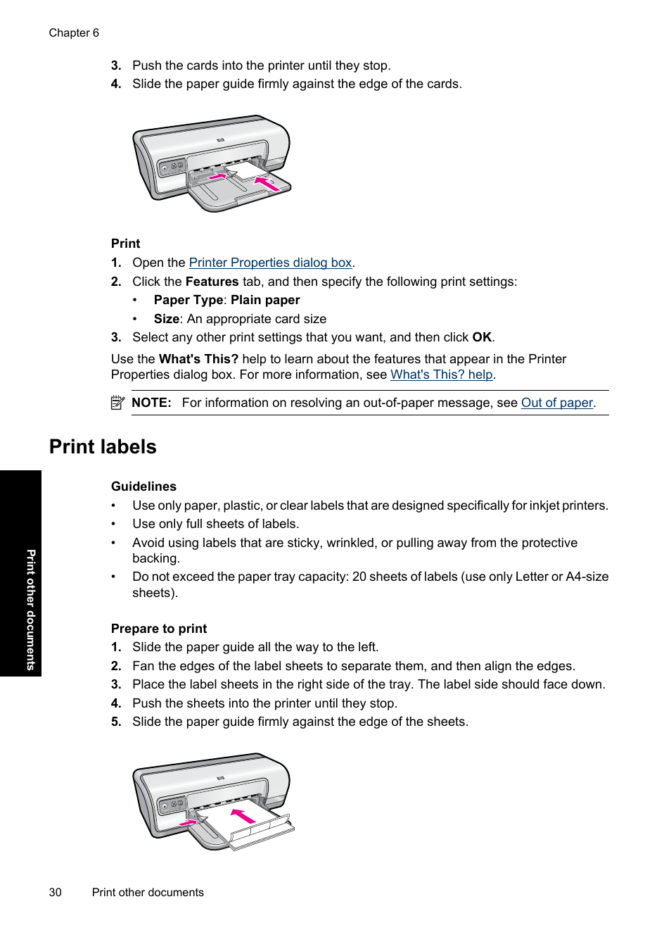 Print labels, Labels | HP Deskjet Ink Advantage D730 Printer User Manual | Page 32 / 122