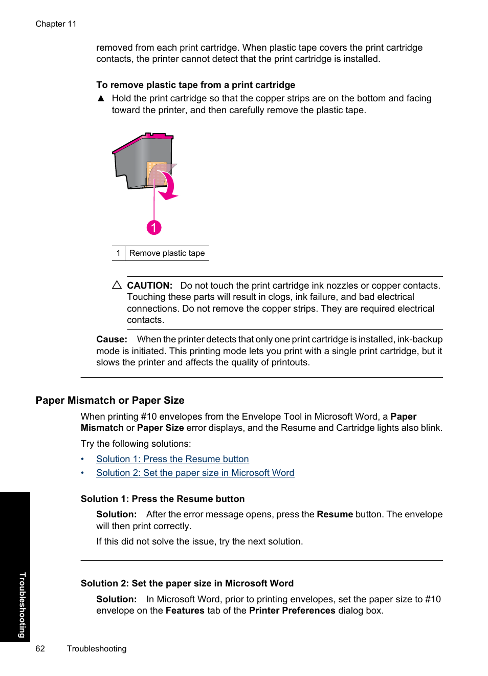 Paper mismatch or paper size | HP Deskjet Ink Advantage D730 Printer User Manual | Page 64 / 122