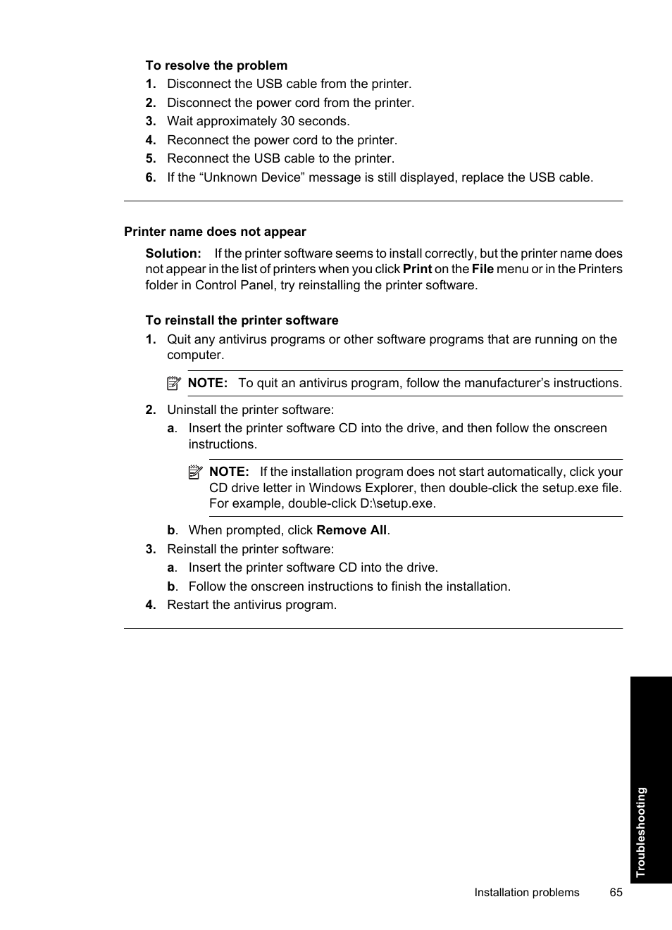 Printer name does not appear | HP Deskjet Ink Advantage D730 Printer User Manual | Page 67 / 122