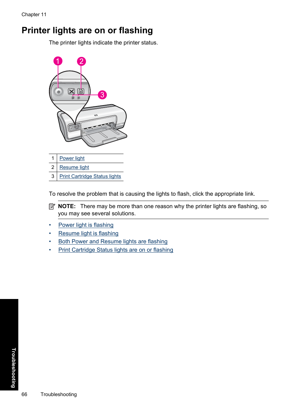 Printer lights are on or flashing | HP Deskjet Ink Advantage D730 Printer User Manual | Page 68 / 122