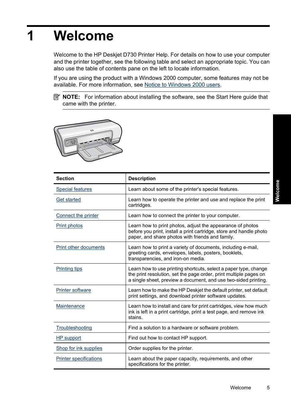 Welcome, 1 welcome, 1welcome | HP Deskjet Ink Advantage D730 Printer User Manual | Page 7 / 122