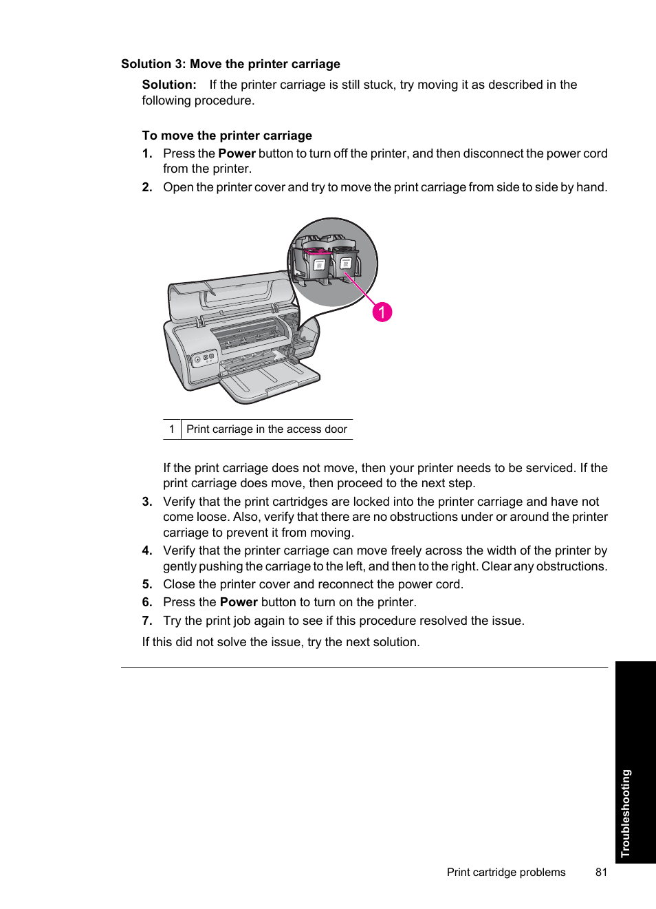 Solution 3: move the printer carriage | HP Deskjet Ink Advantage D730 Printer User Manual | Page 83 / 122