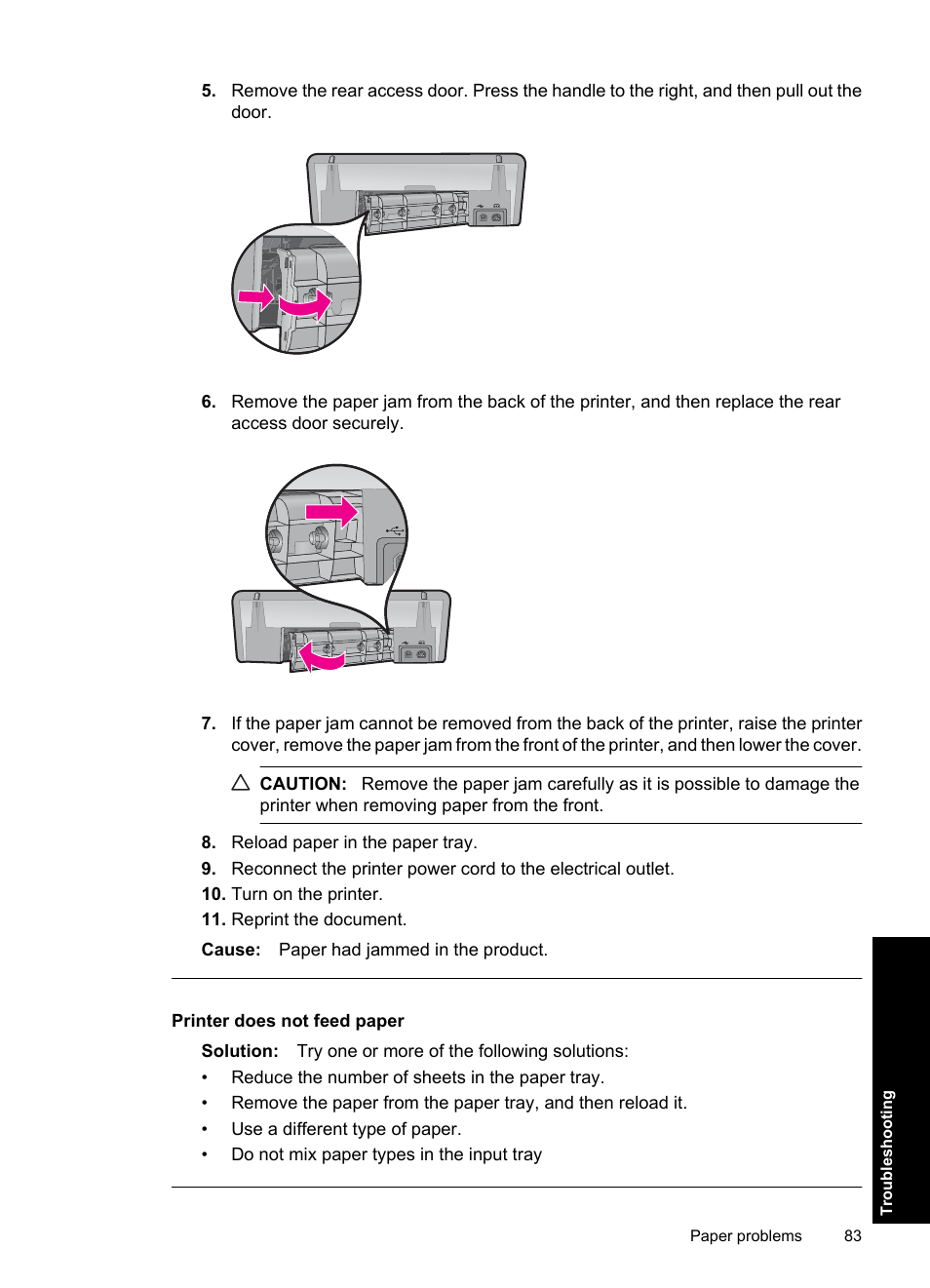 Printer does not feed paper | HP Deskjet Ink Advantage D730 Printer User Manual | Page 85 / 122