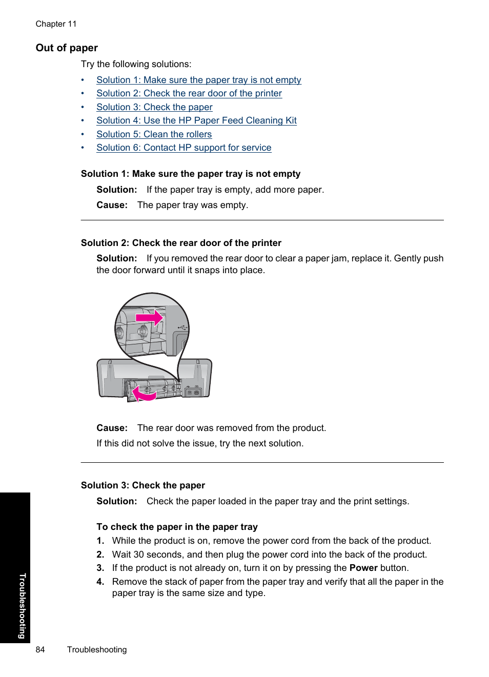 Out of paper | HP Deskjet Ink Advantage D730 Printer User Manual | Page 86 / 122