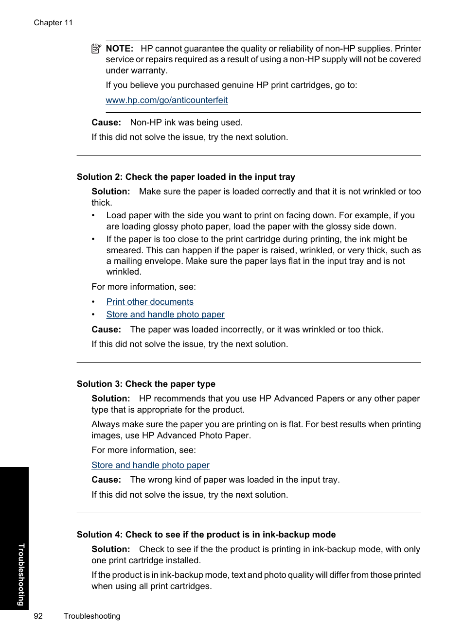 Solution 3: check the paper type | HP Deskjet Ink Advantage D730 Printer User Manual | Page 94 / 122