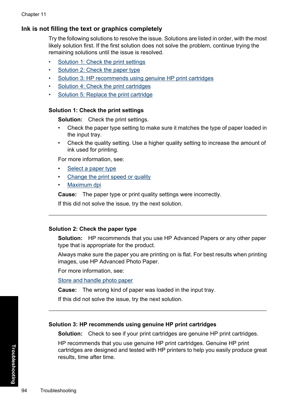 Ink is not filling the text or graphics completely | HP Deskjet Ink Advantage D730 Printer User Manual | Page 96 / 122