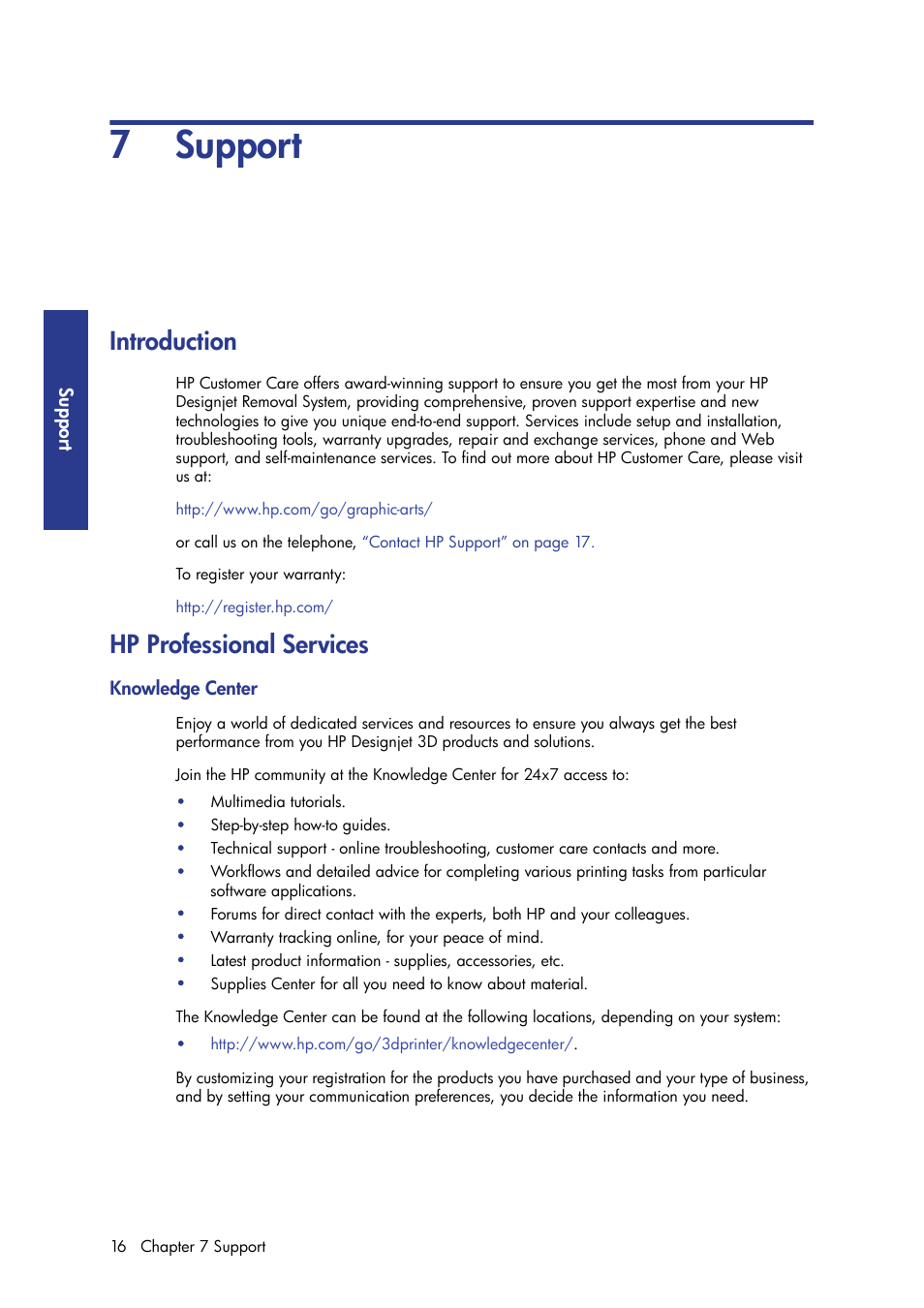 7 support, Introduction, Hp professional services | Introduction hp professional services | HP Designjet 3D Printer series User Manual | Page 20 / 30