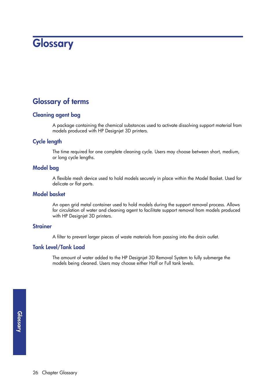 Glossary, Glossary of terms | HP Designjet 3D Printer series User Manual | Page 30 / 30