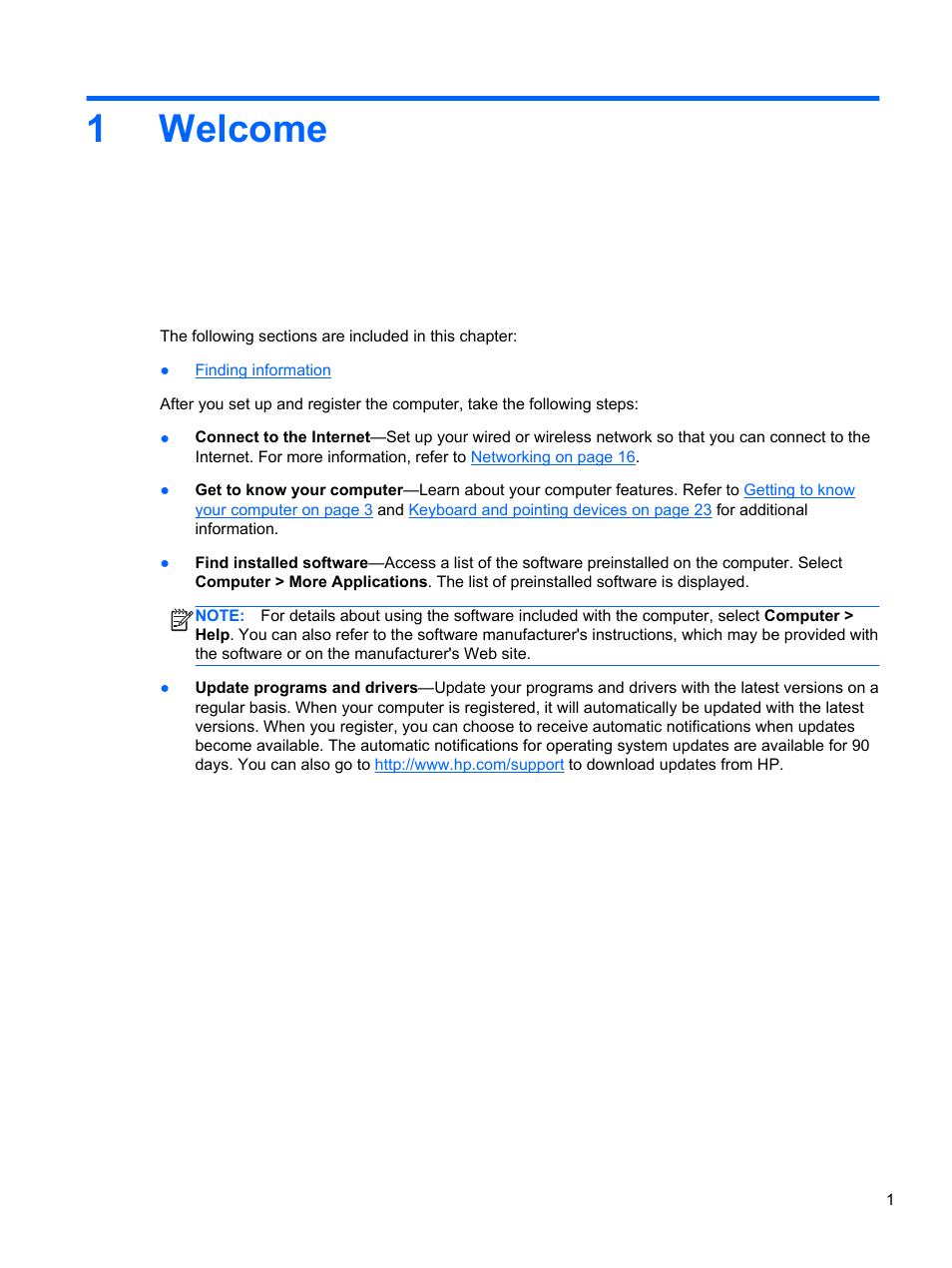 Welcome, 1 welcome, 1welcome | HP ProBook 4435s Notebook-PC User Manual | Page 11 / 108