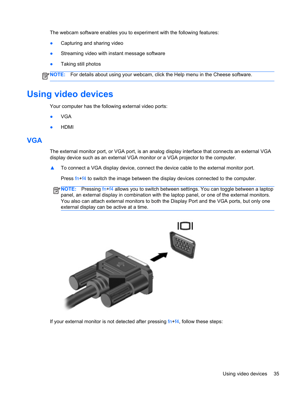 Using video devices | HP ProBook 4435s Notebook-PC User Manual | Page 45 / 108